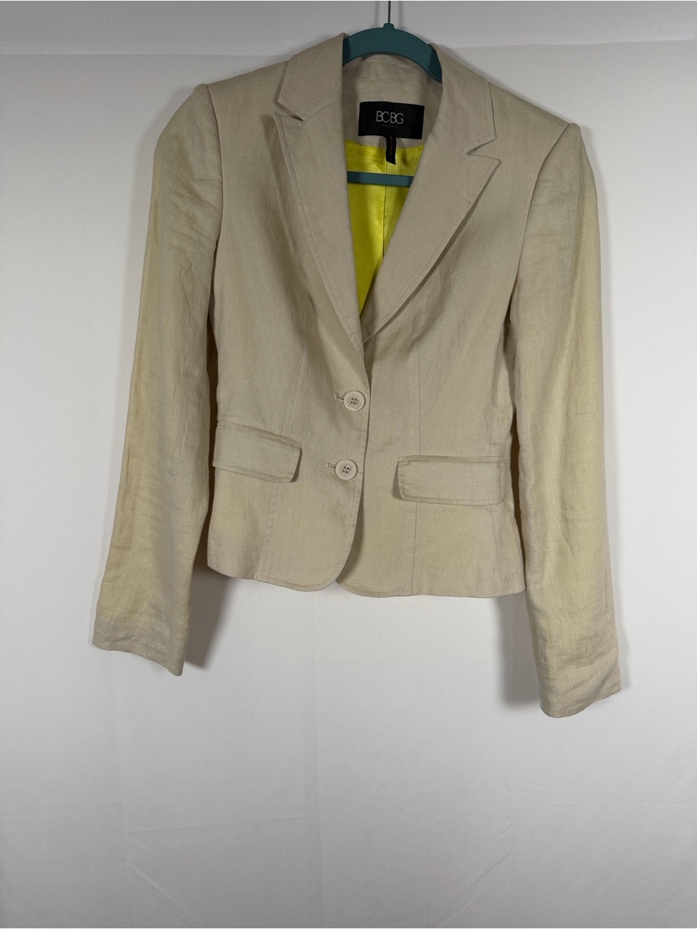 BCBG Paris Beige Linen Tailored Blazer Academia, Old Money, Preppy